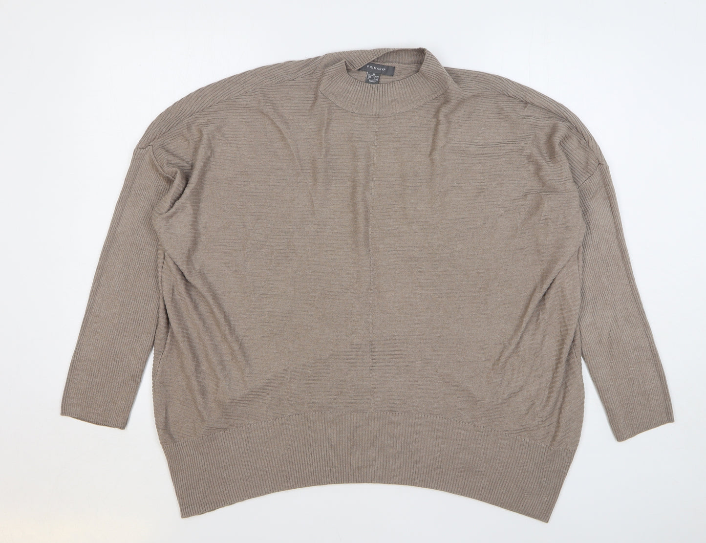 Primark Womens Beige Round Neck Viscose Tunic Jumper Size 18