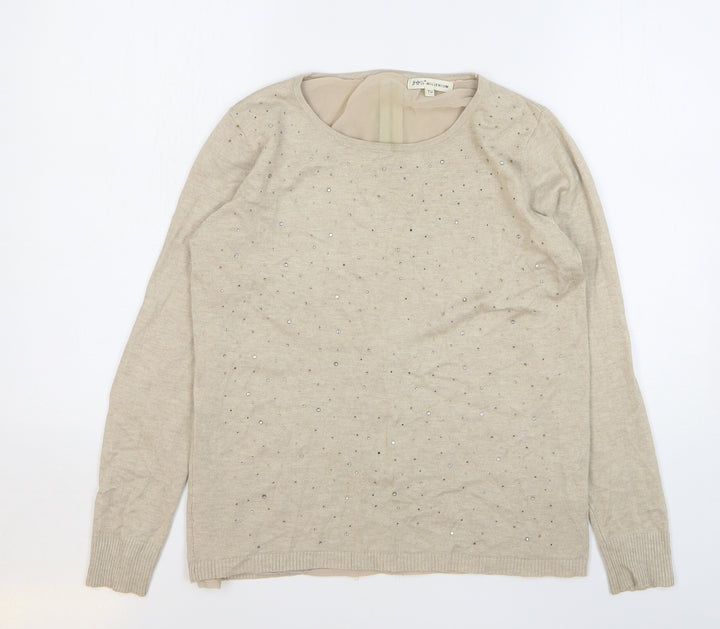 Millenium Womens Beige Round Neck Viscose Pullover Jumper One Size