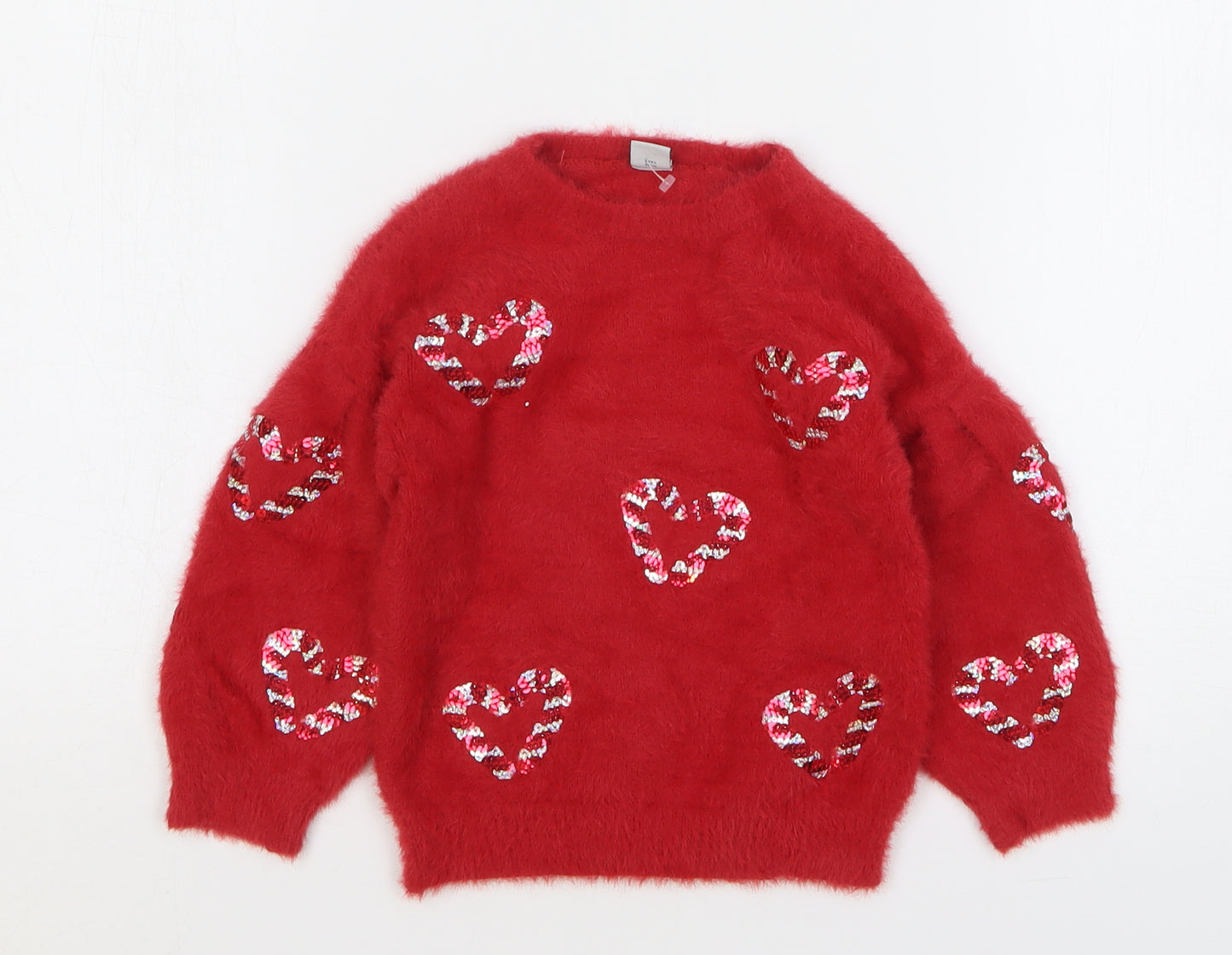 TU Girls Red Round Neck Polyamide Pullover Jumper Size 3 Years Pullover - Love Hearts