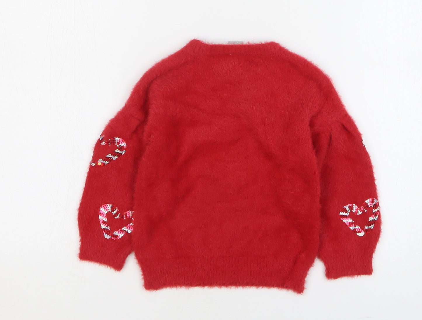 TU Girls Red Round Neck Polyamide Pullover Jumper Size 3 Years Pullover - Love Hearts