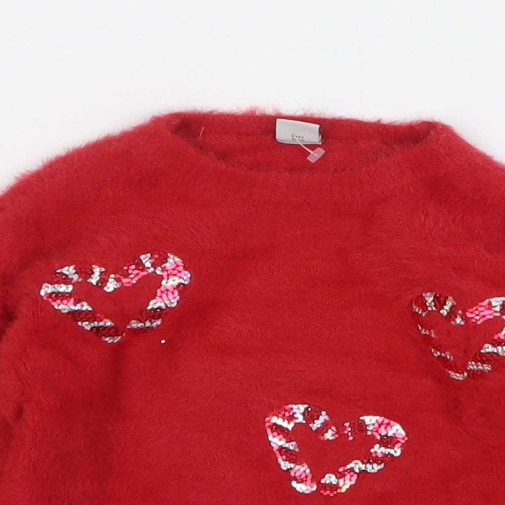 TU Girls Red Round Neck Polyamide Pullover Jumper Size 3 Years Pullover - Love Hearts