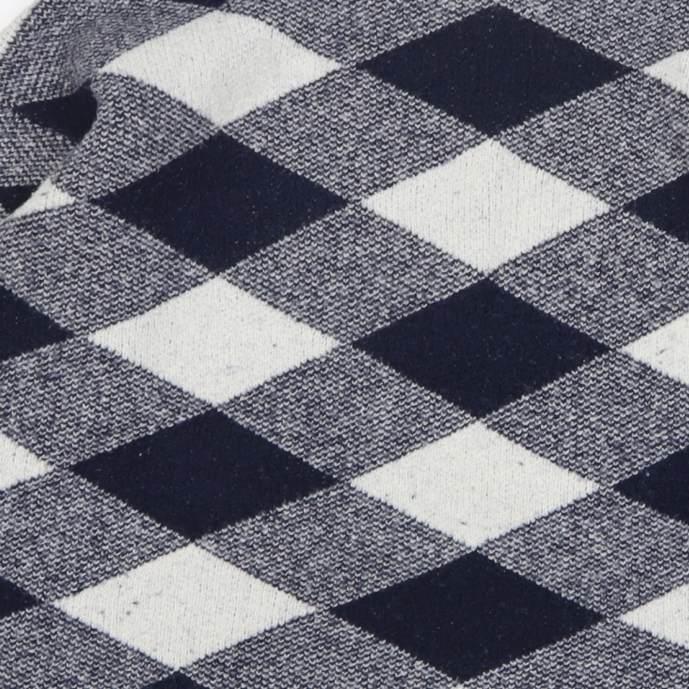 Marks and Spencer Womens Blue Round Neck Check Acrylic Pullover Jumper Size L