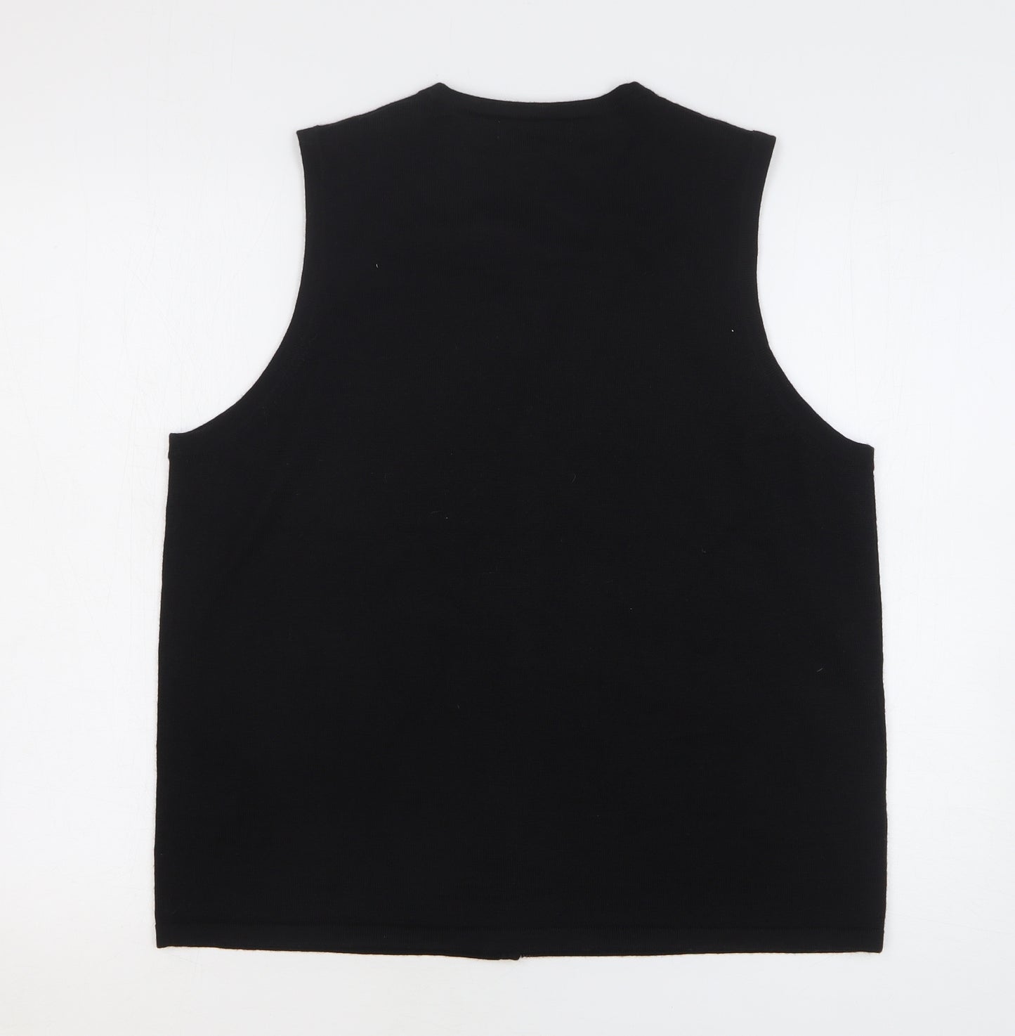 Jumper Womens Black V-Neck Floral Wool Vest Jumper Size L