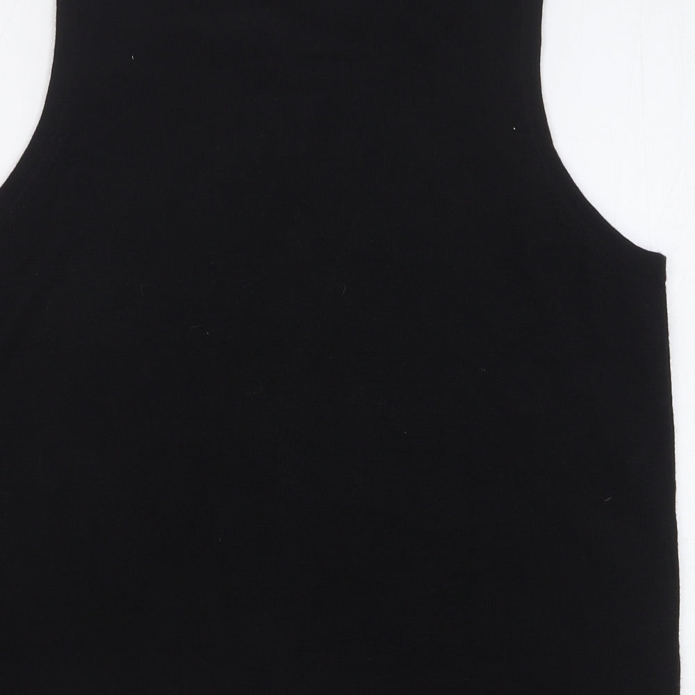 Jumper Womens Black V-Neck Floral Wool Vest Jumper Size L