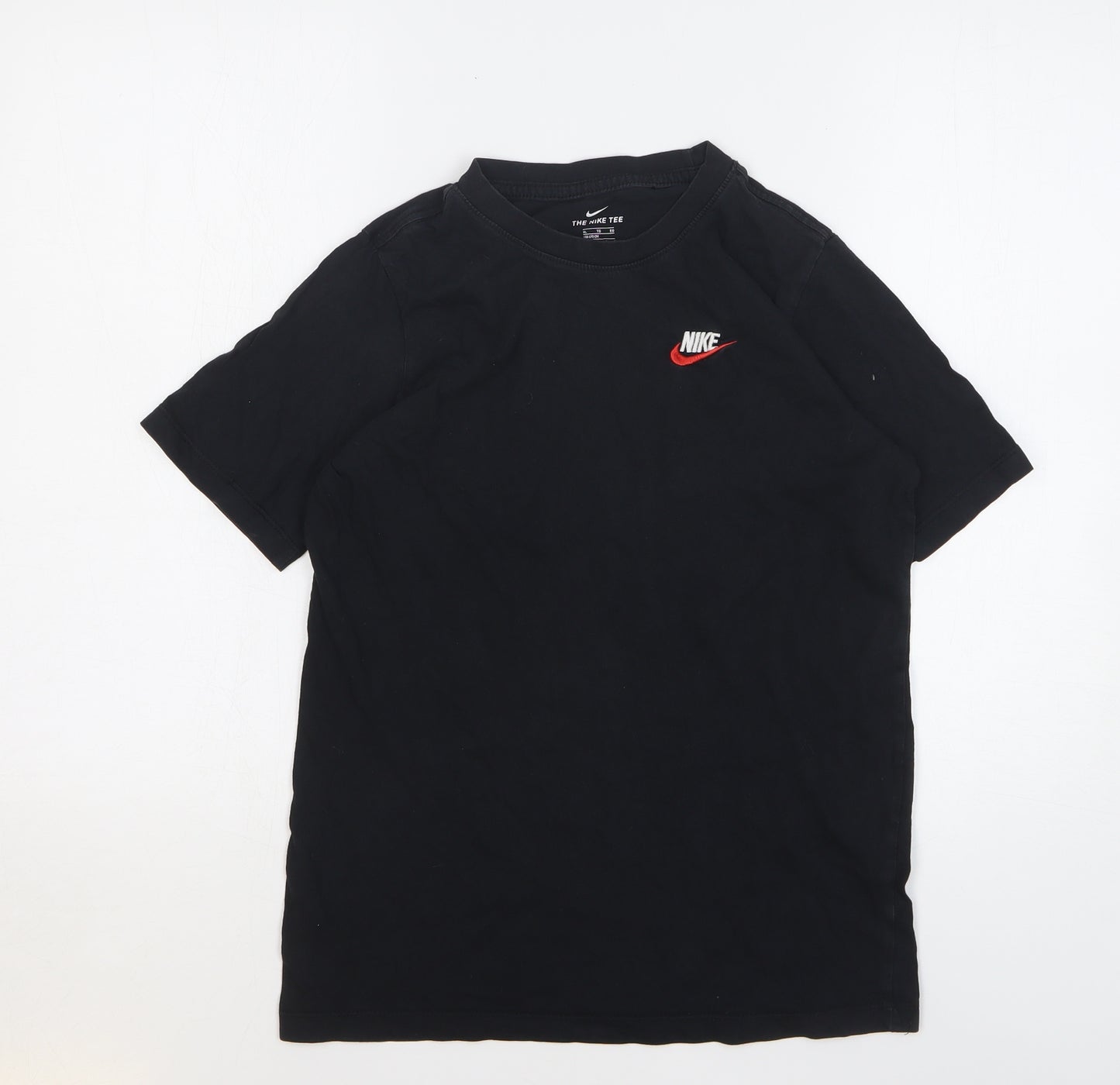 Nike Boys Black Cotton Basic T-Shirt Size 13-14 Years Round Neck Pullover