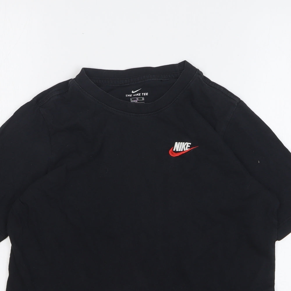 Nike Boys Black Cotton Basic T-Shirt Size 13-14 Years Round Neck Pullover