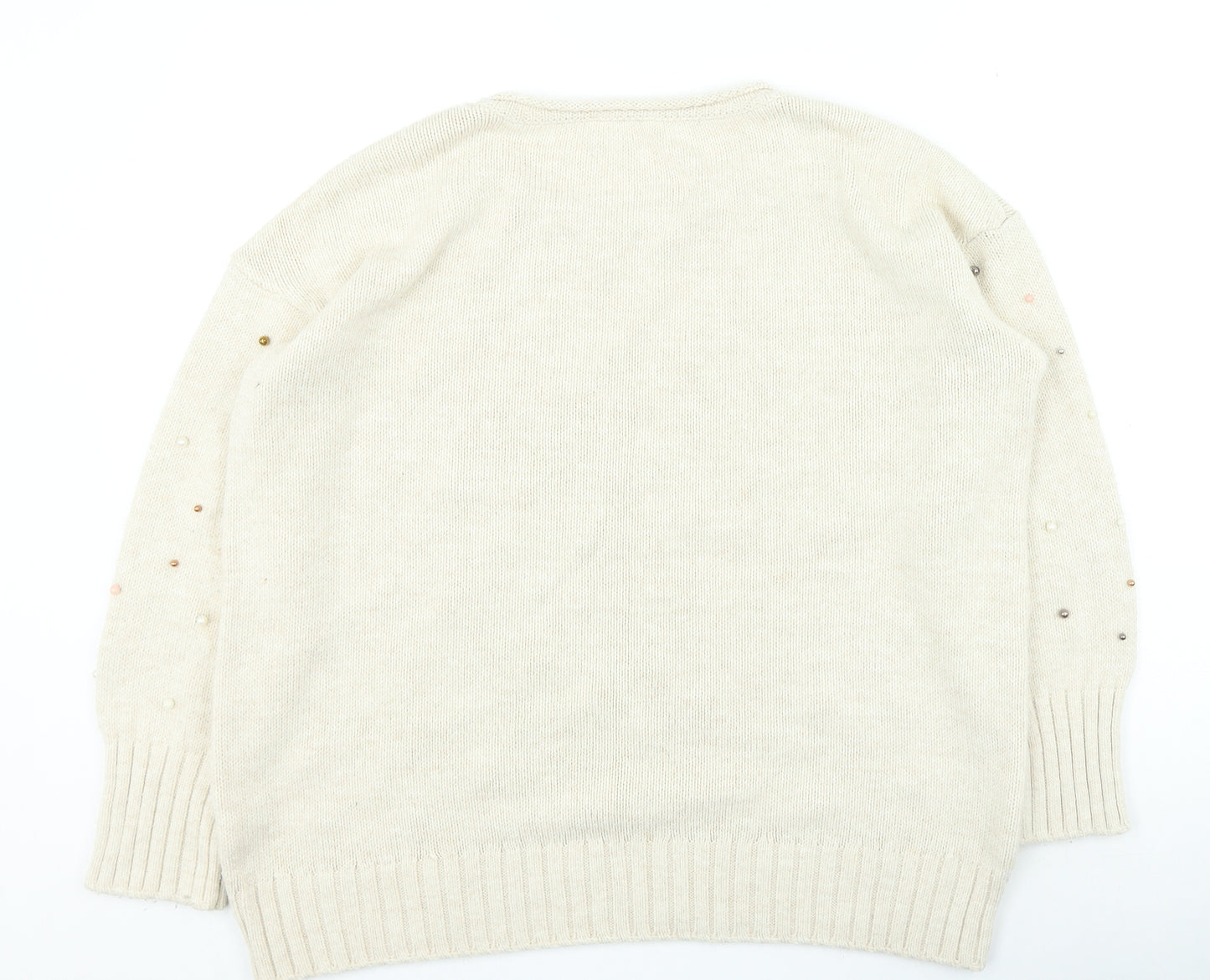 George Womens Beige Round Neck Acrylic Pullover Jumper Size 20 - Pearls