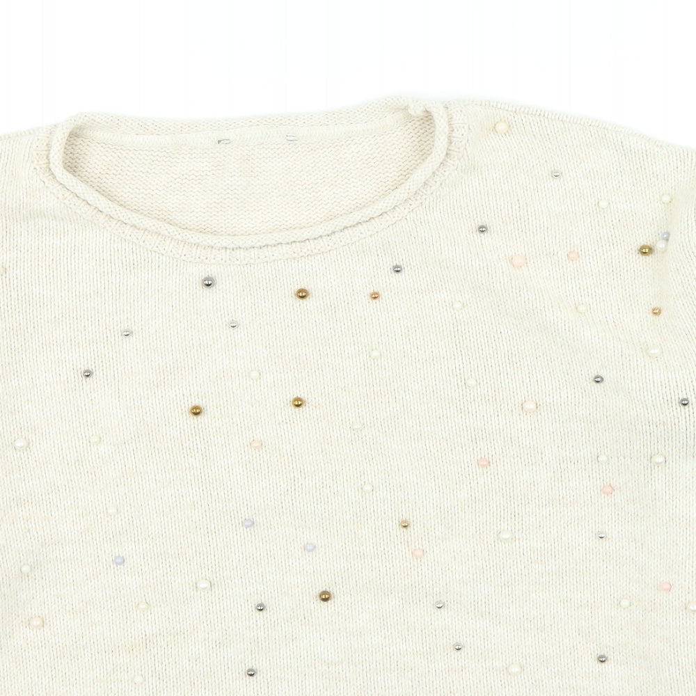 George Womens Beige Round Neck Acrylic Pullover Jumper Size 20 - Pearls