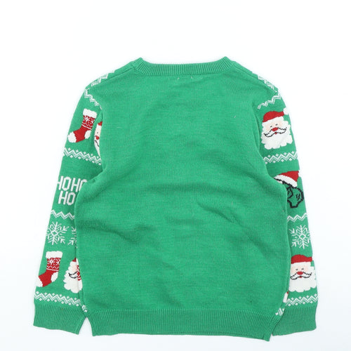 Primark Boys Green Round Neck Geometric Acrylic Pullover Jumper Size 4-5 Years Pullover - Christmas Dinosaur