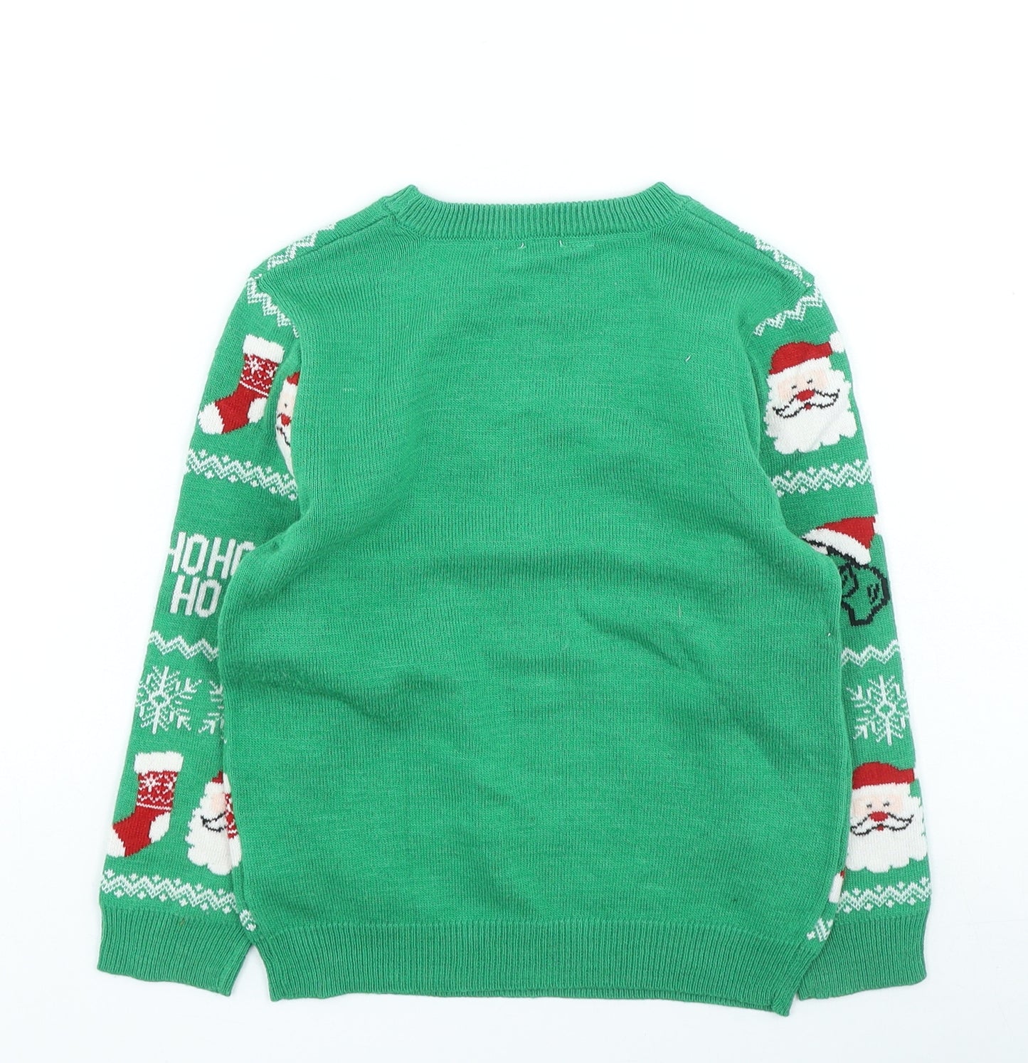 Primark Boys Green Round Neck Geometric Acrylic Pullover Jumper Size 4-5 Years Pullover - Christmas Dinosaur