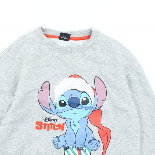 Primark Girls Grey Cotton Pullover Sweatshirt Size 10-11 Years Pullover - Disney Stitch