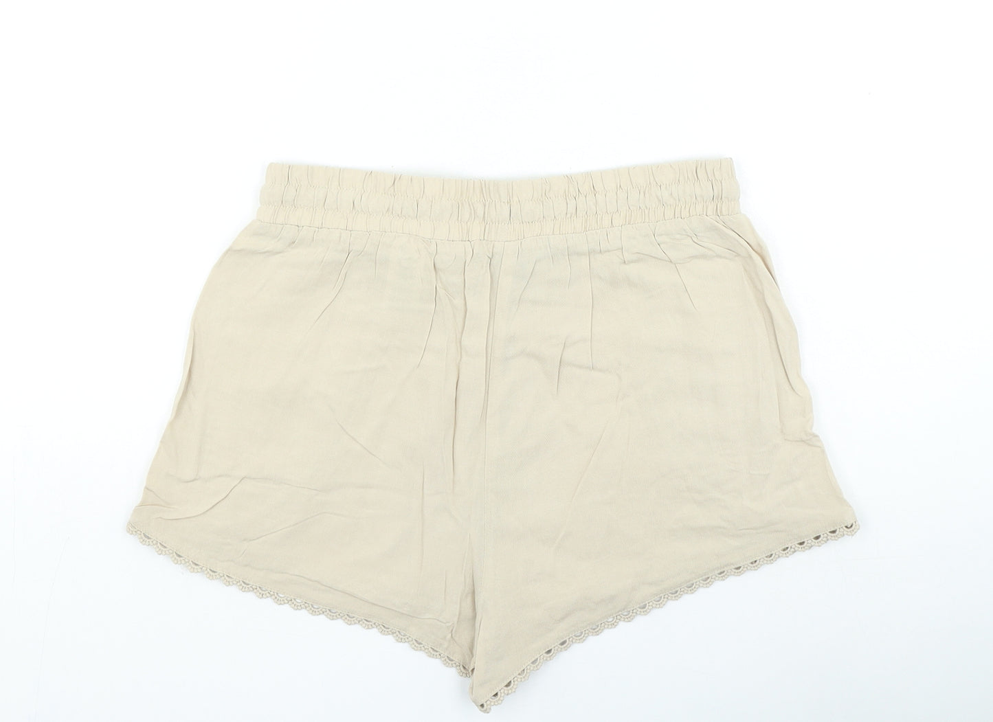 Primark Womens Beige Viscose Sweat Shorts Size 10 L4 in Regular Drawstring