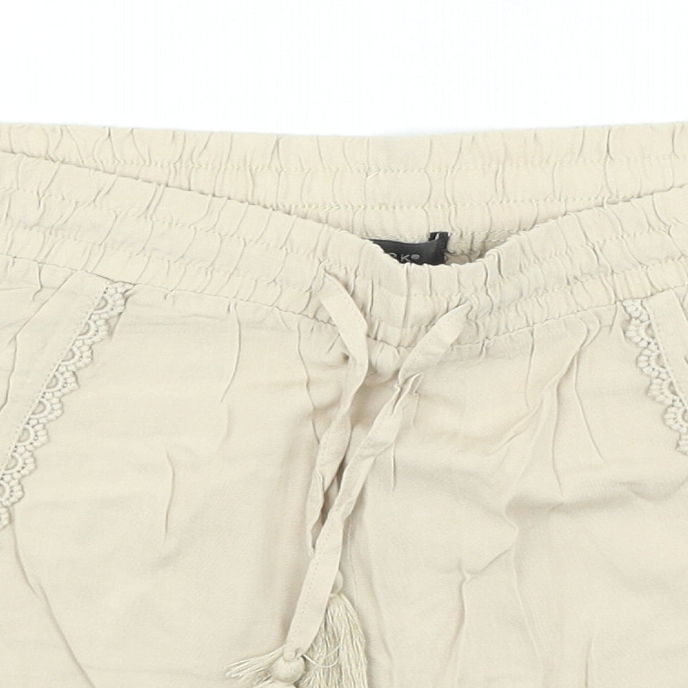 Primark Womens Beige Viscose Sweat Shorts Size 10 L4 in Regular Drawstring