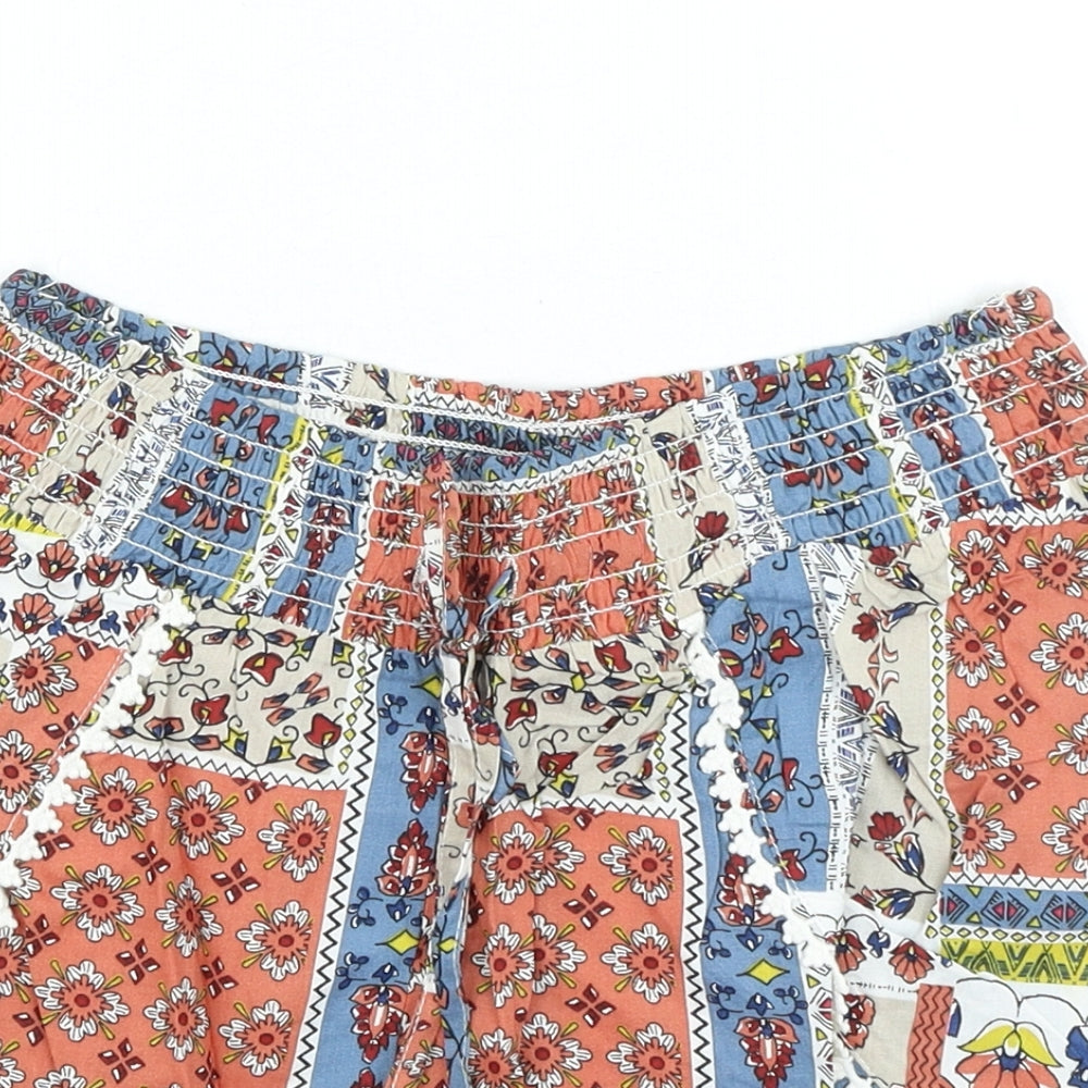 Primark Womens Multicoloured Geometric Viscose Sweat Shorts Size 10 L4 in Extra-Slim Drawstring