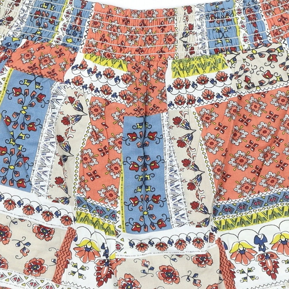 Primark Womens Multicoloured Geometric Viscose Sweat Shorts Size 10 L4 in Extra-Slim Drawstring