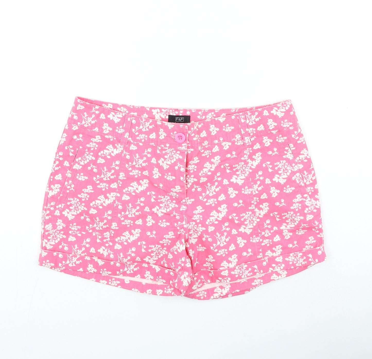 F&F Womens Pink Floral Cotton Mom Shorts Size 10 L3 in Regular Zip