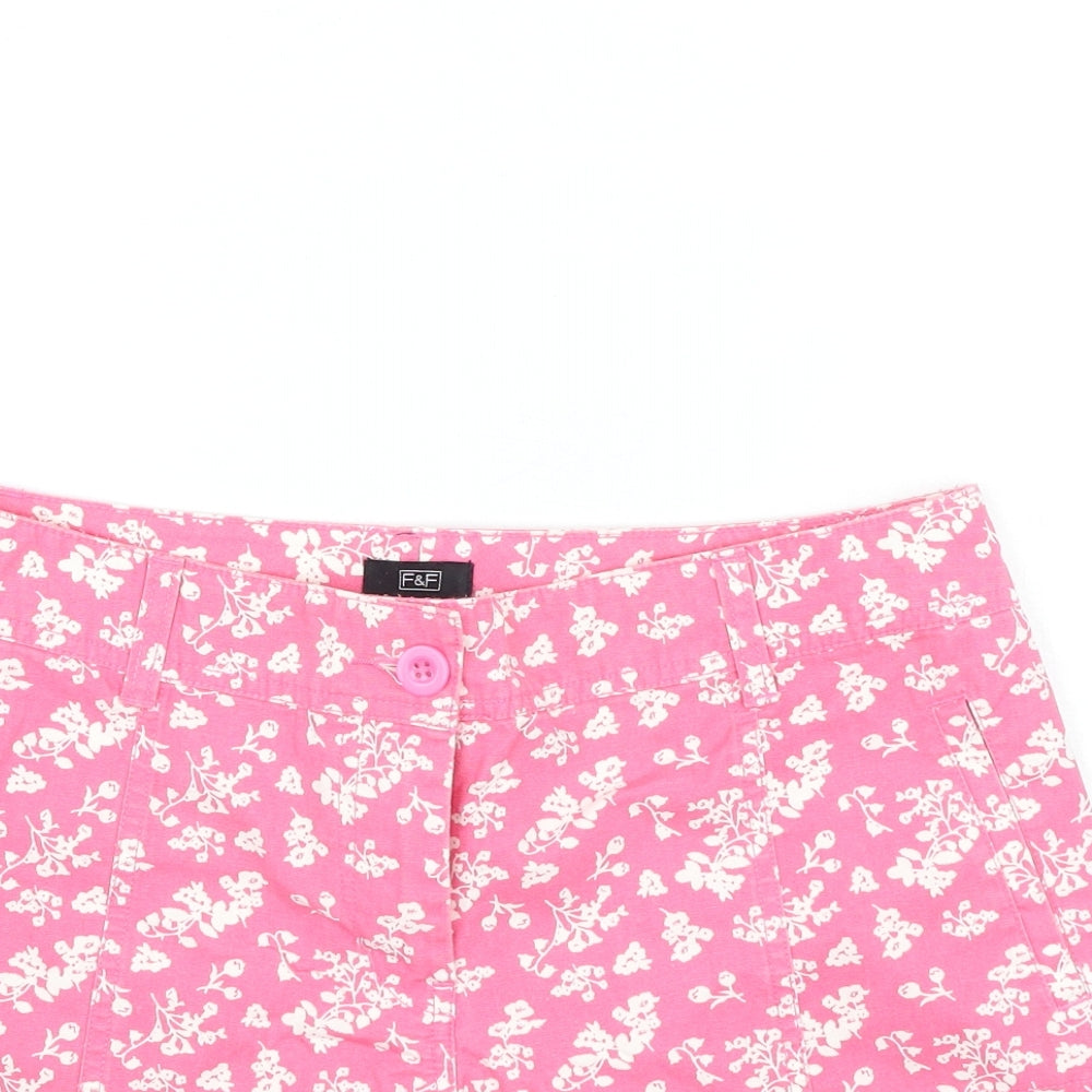 F&F Womens Pink Floral Cotton Mom Shorts Size 10 L3 in Regular Zip