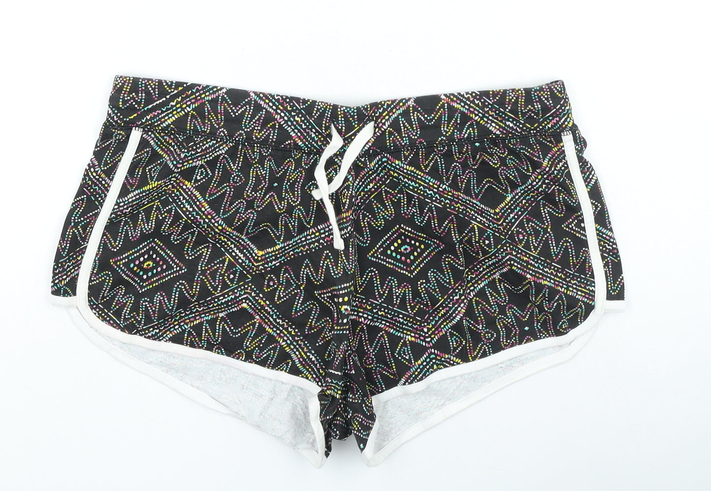 Primark Womens Multicoloured Geometric Cotton Sweat Shorts Size 12 L4 in Regular Drawstring