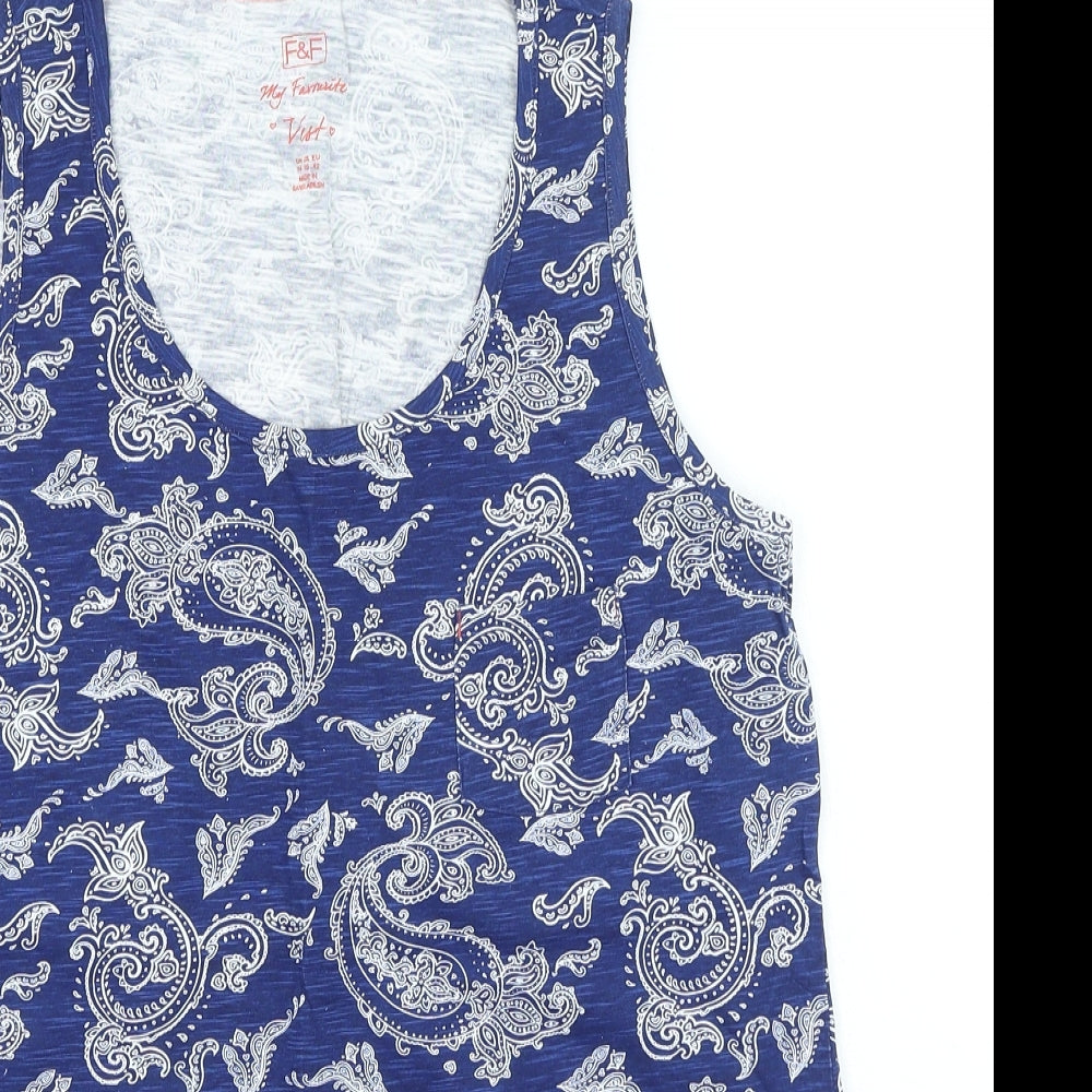 F&F Womens Blue Geometric Cotton Basic Tank Size 14 Round Neck