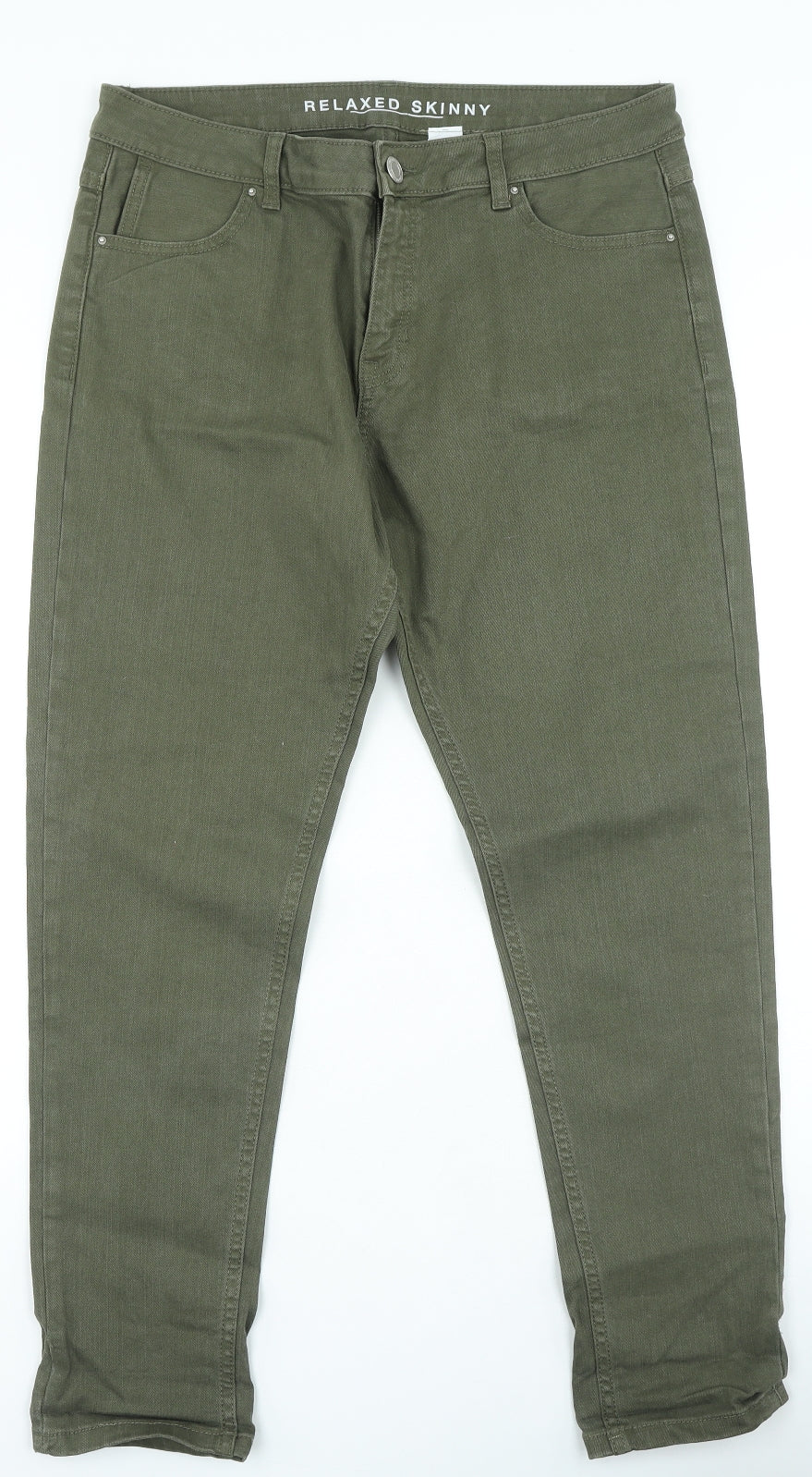 Preworn Womens Green Cotton Skinny Jeans Size 14 L29 in Regular Zip
