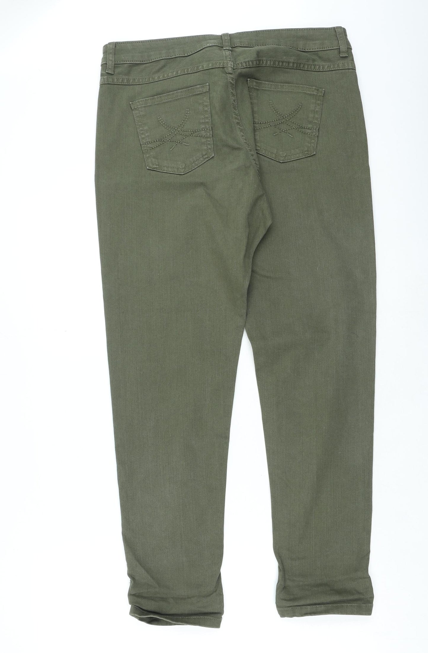 Preworn Womens Green Cotton Skinny Jeans Size 14 L29 in Regular Zip