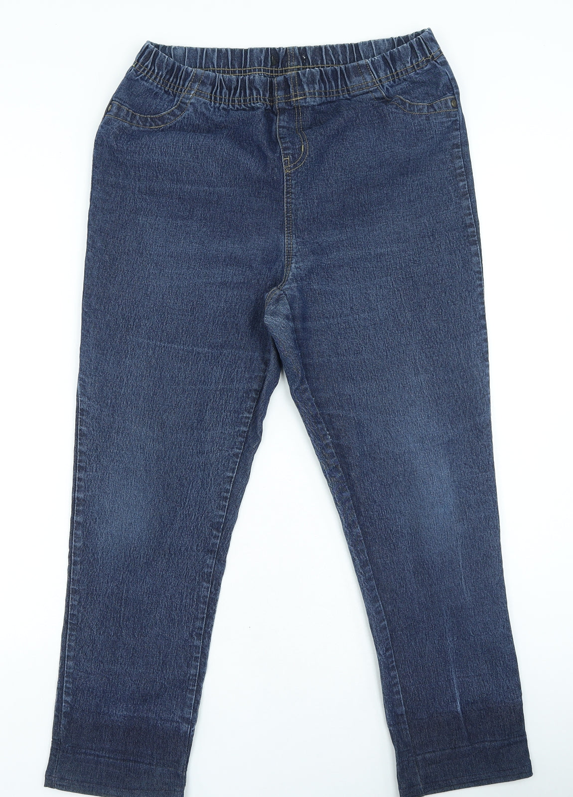 Preworn Womens Blue Cotton Straight Jeans Size 14 L26 in Regular