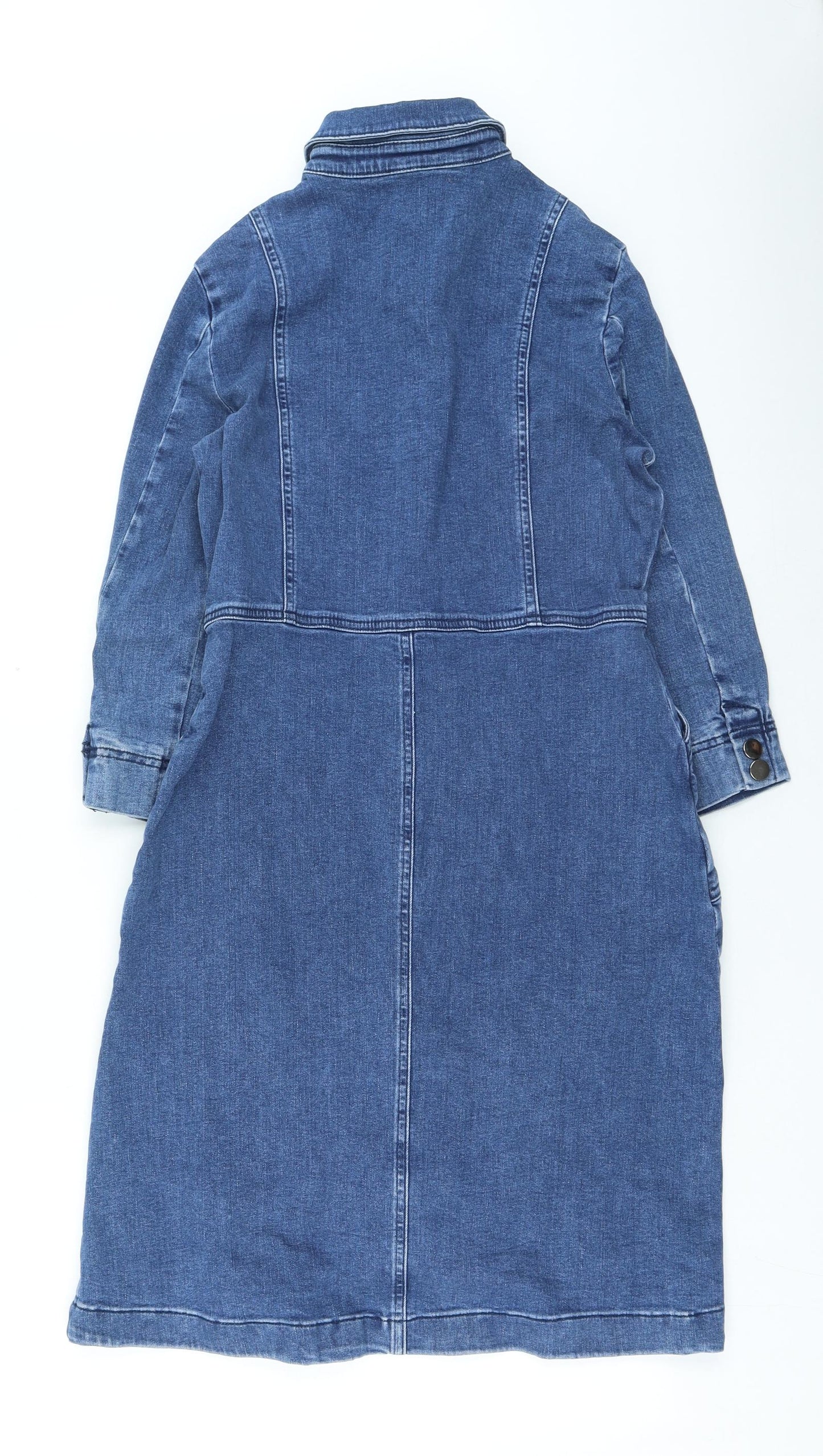 Sosander Womens Blue Cotton Fit & Flare Size 10 Collared Button