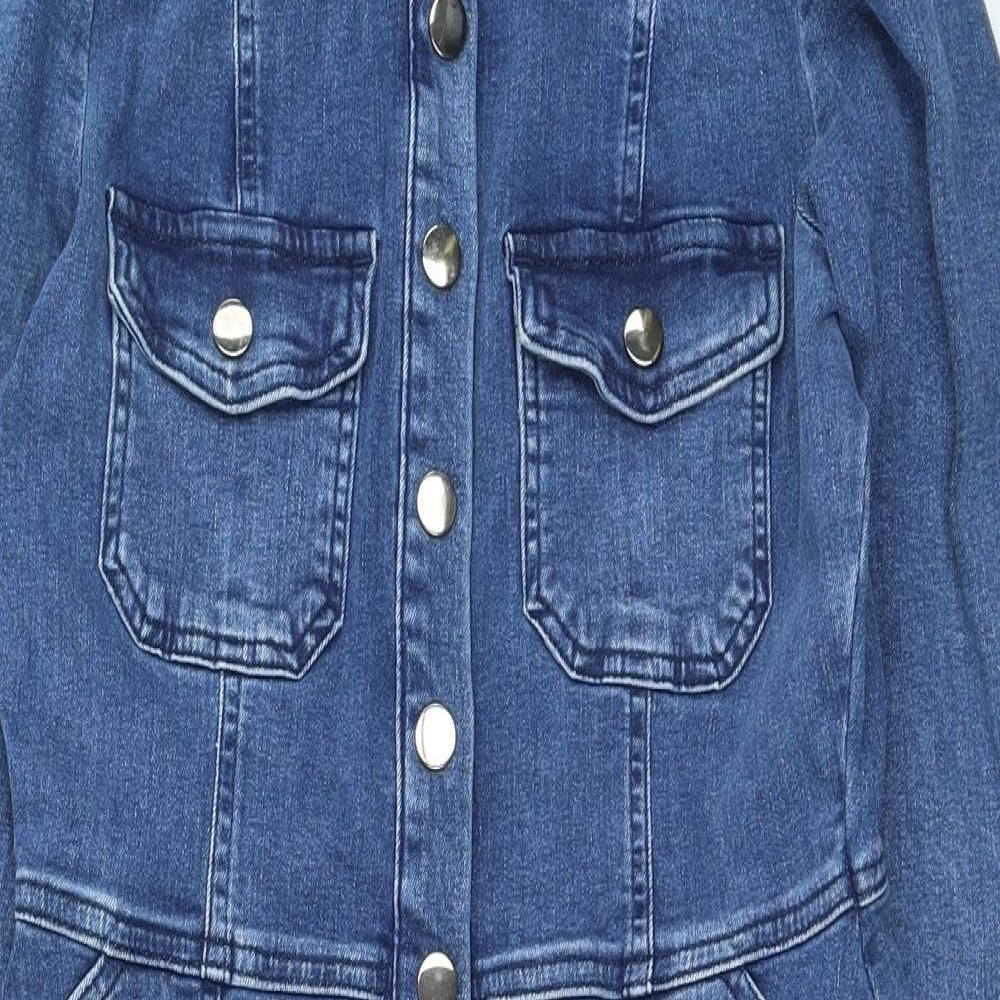 Sosander Womens Blue Cotton Fit & Flare Size 10 Collared Button