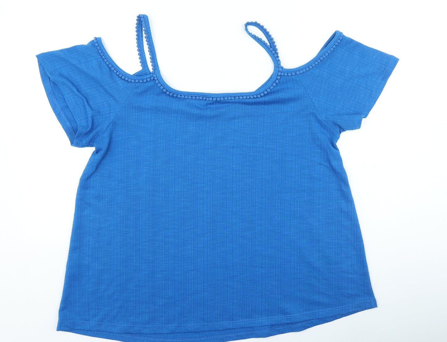George Womens Blue Polyester Basic T-Shirt Size 16 Round Neck - Cold Shoulder
