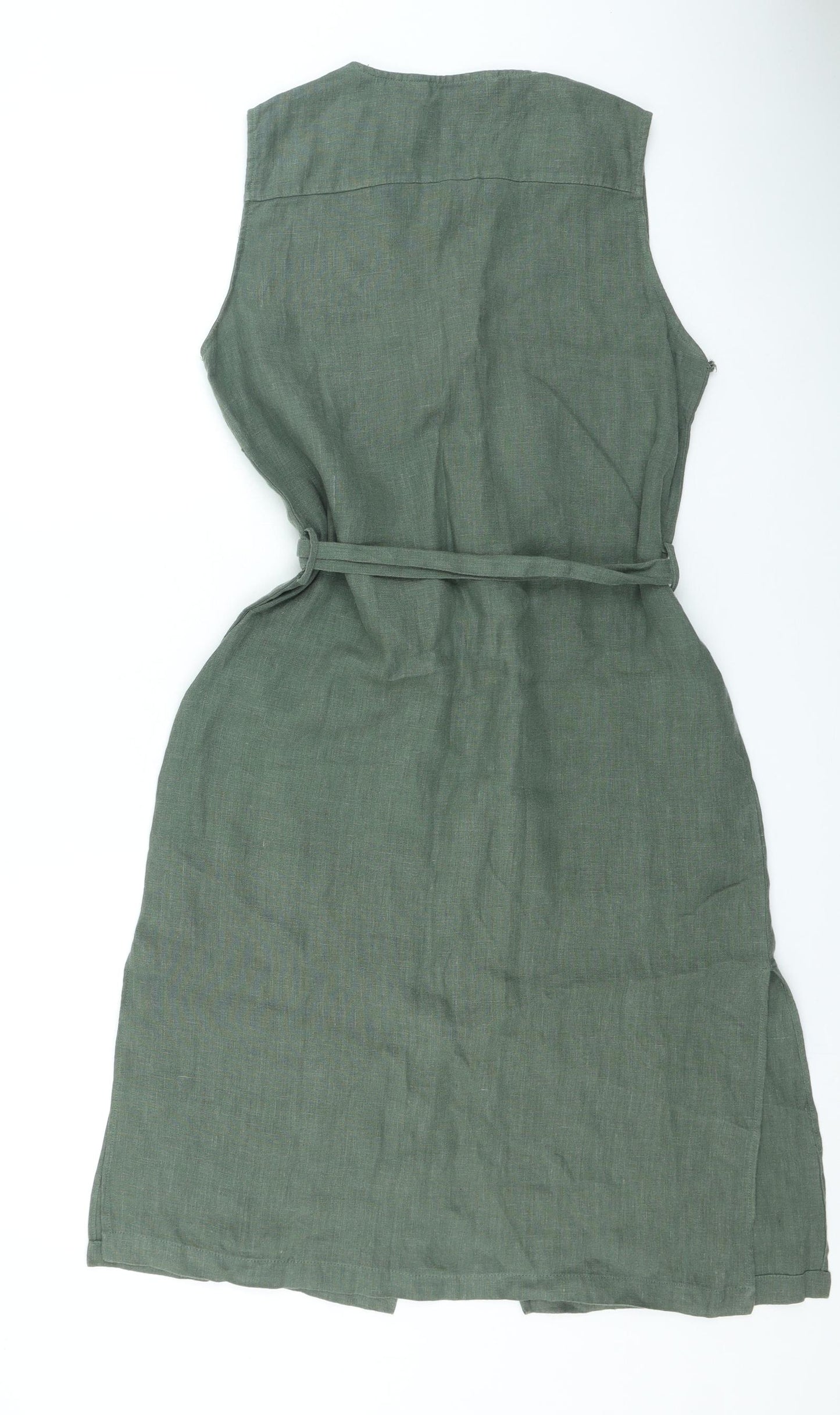 Zara Womens Green Linen Shift Size S Round Neck Zip