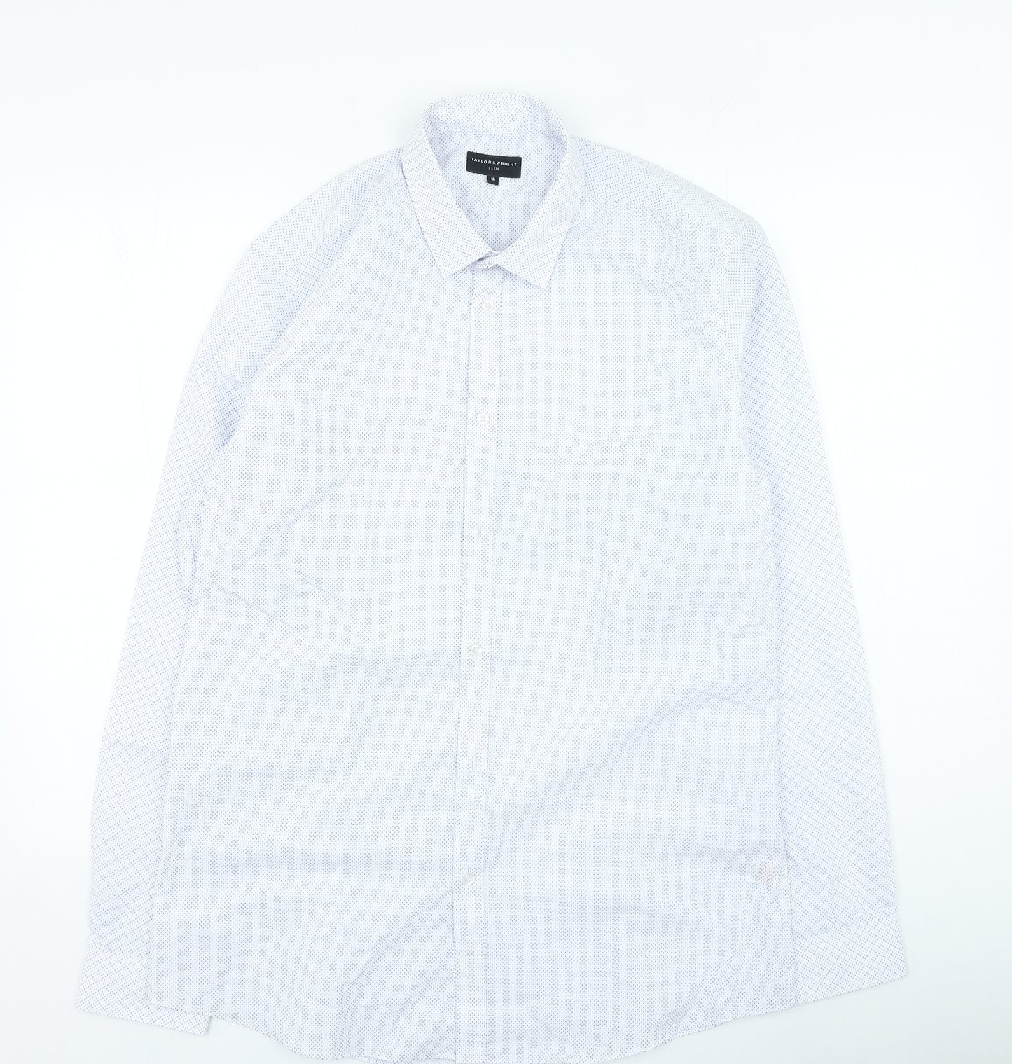 Taylor & Wright Mens White Geometric Polyester Button-Up Size 16 Collared Button