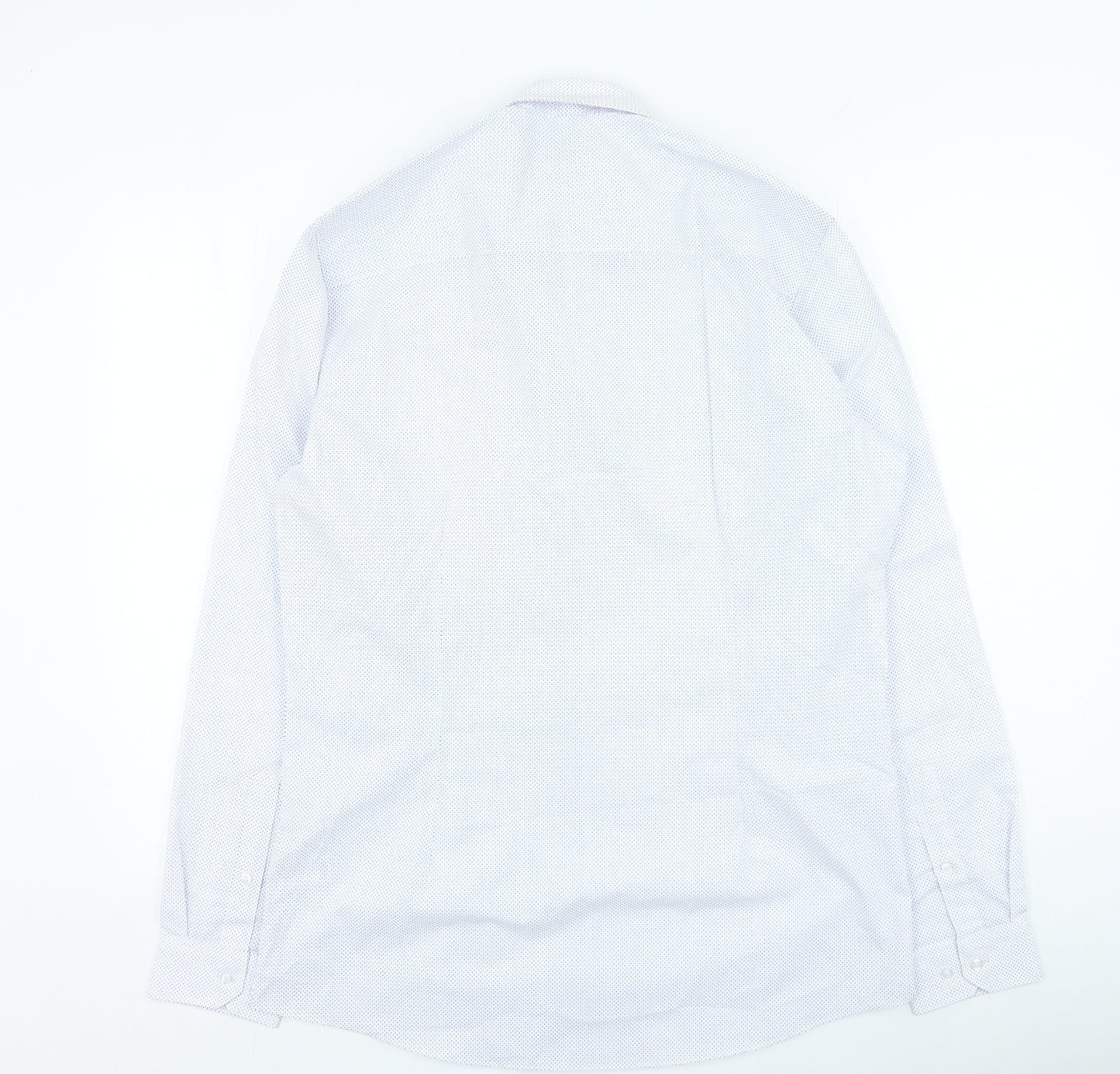 Taylor & Wright Mens White Geometric Polyester Button-Up Size 16 Collared Button