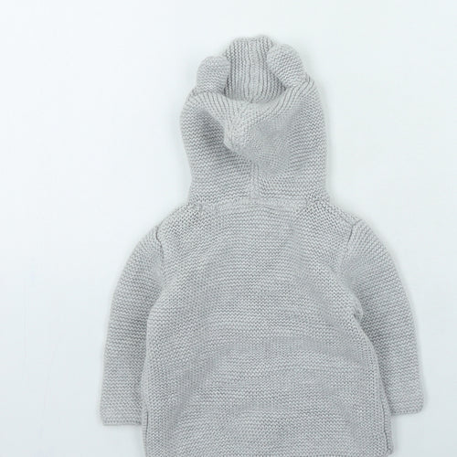NEXT Boys Grey Cotton Cardigan Jumper Size 6-9 Months Button - Ears on hood