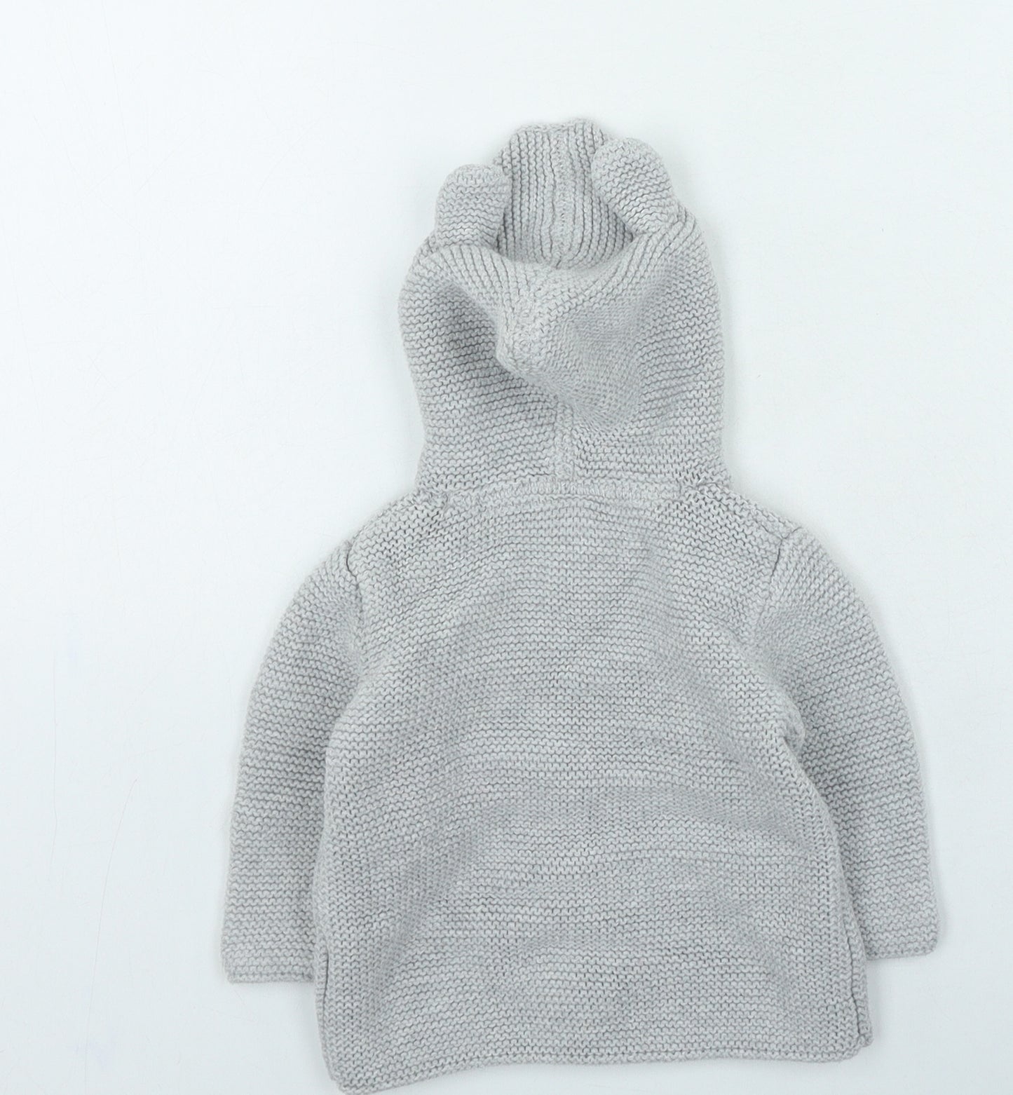 NEXT Boys Grey Cotton Cardigan Jumper Size 6-9 Months Button - Ears on hood