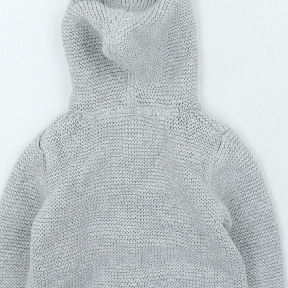 NEXT Boys Grey Cotton Cardigan Jumper Size 6-9 Months Button - Ears on hood