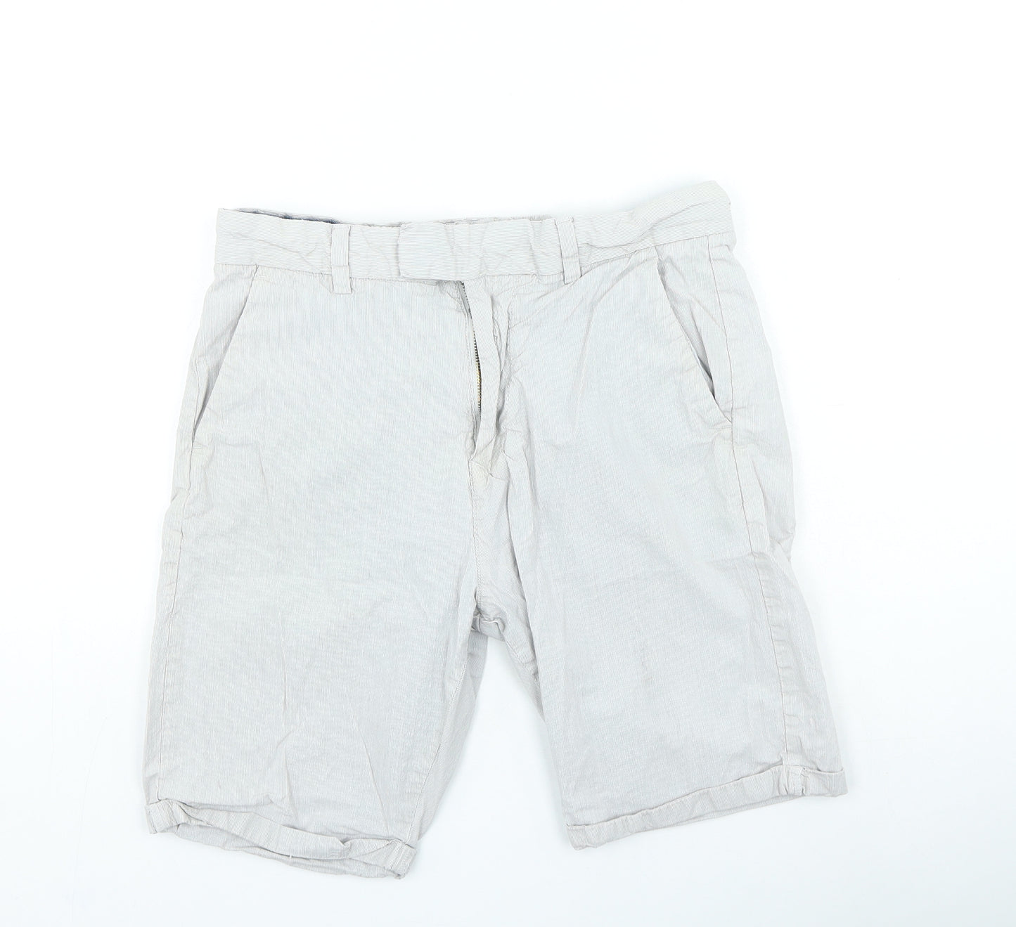 NEXT Mens Grey Cotton Chino Shorts Size 30 in L9 in Regular Zip
