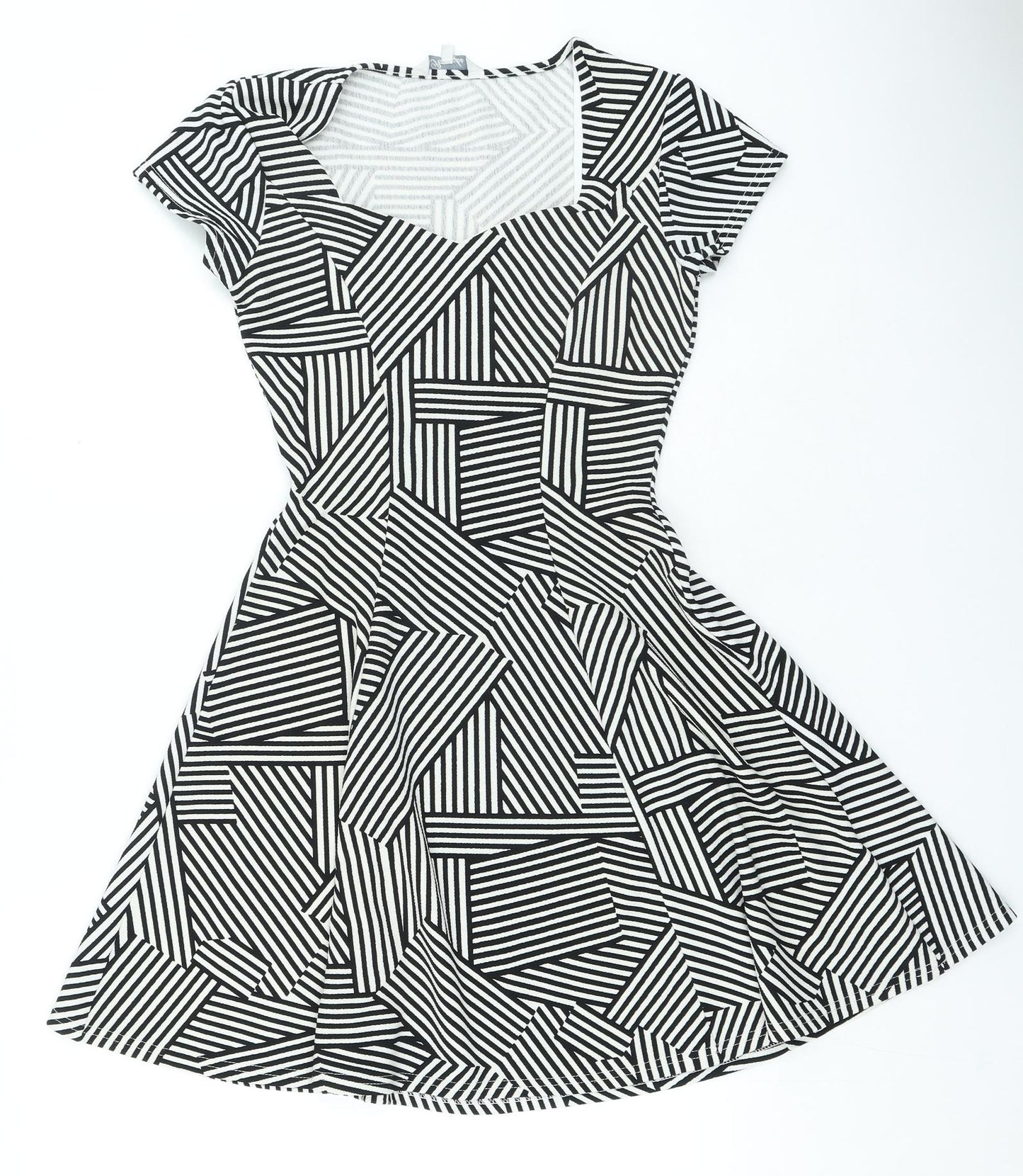 Peacoks Womens Black Geometric Polyester Fit & Flare Size 10 V-Neck Pullover