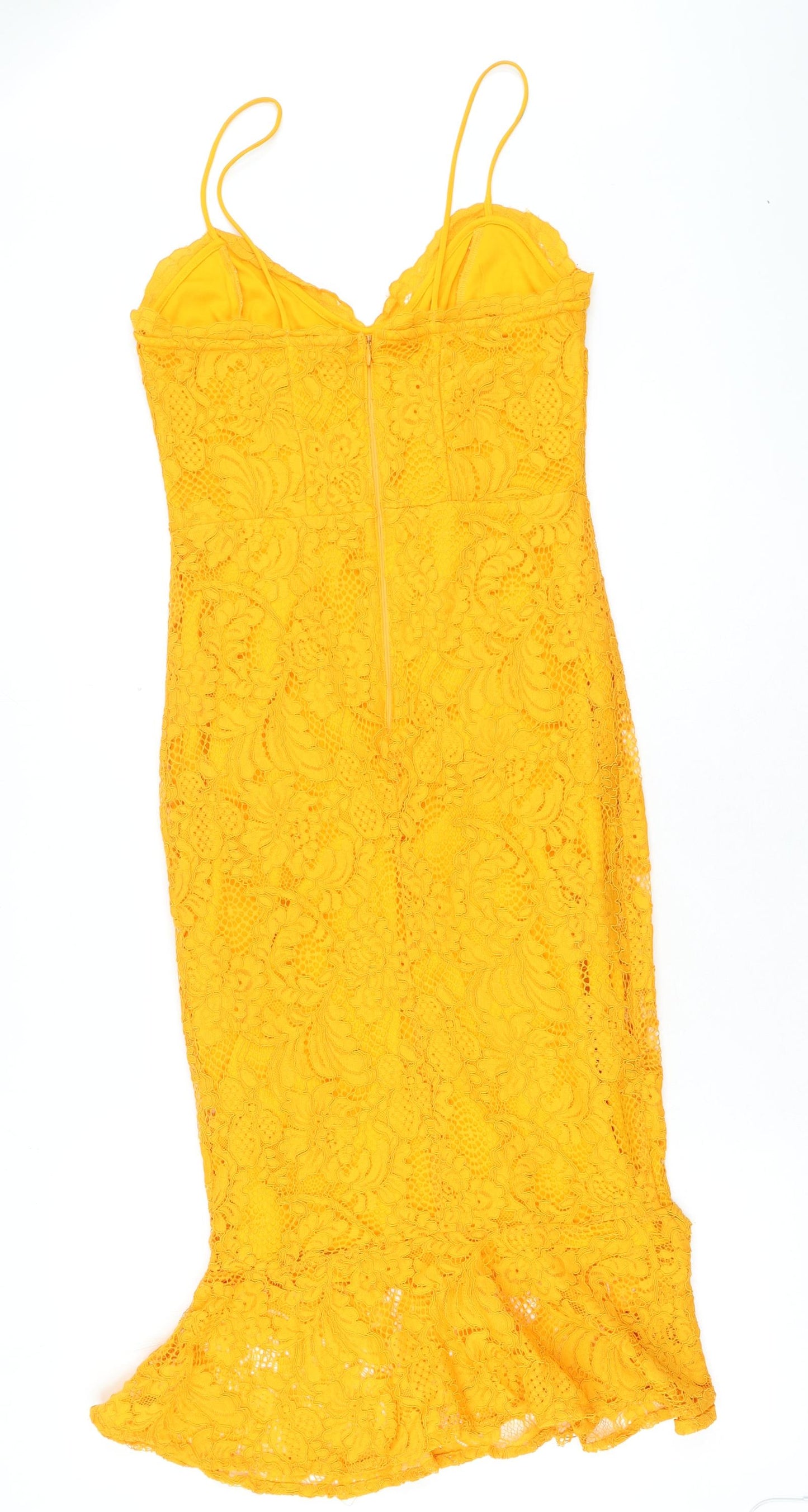 New Look Womens Orange Nylon Fit & Flare Size 10 Sweetheart Zip