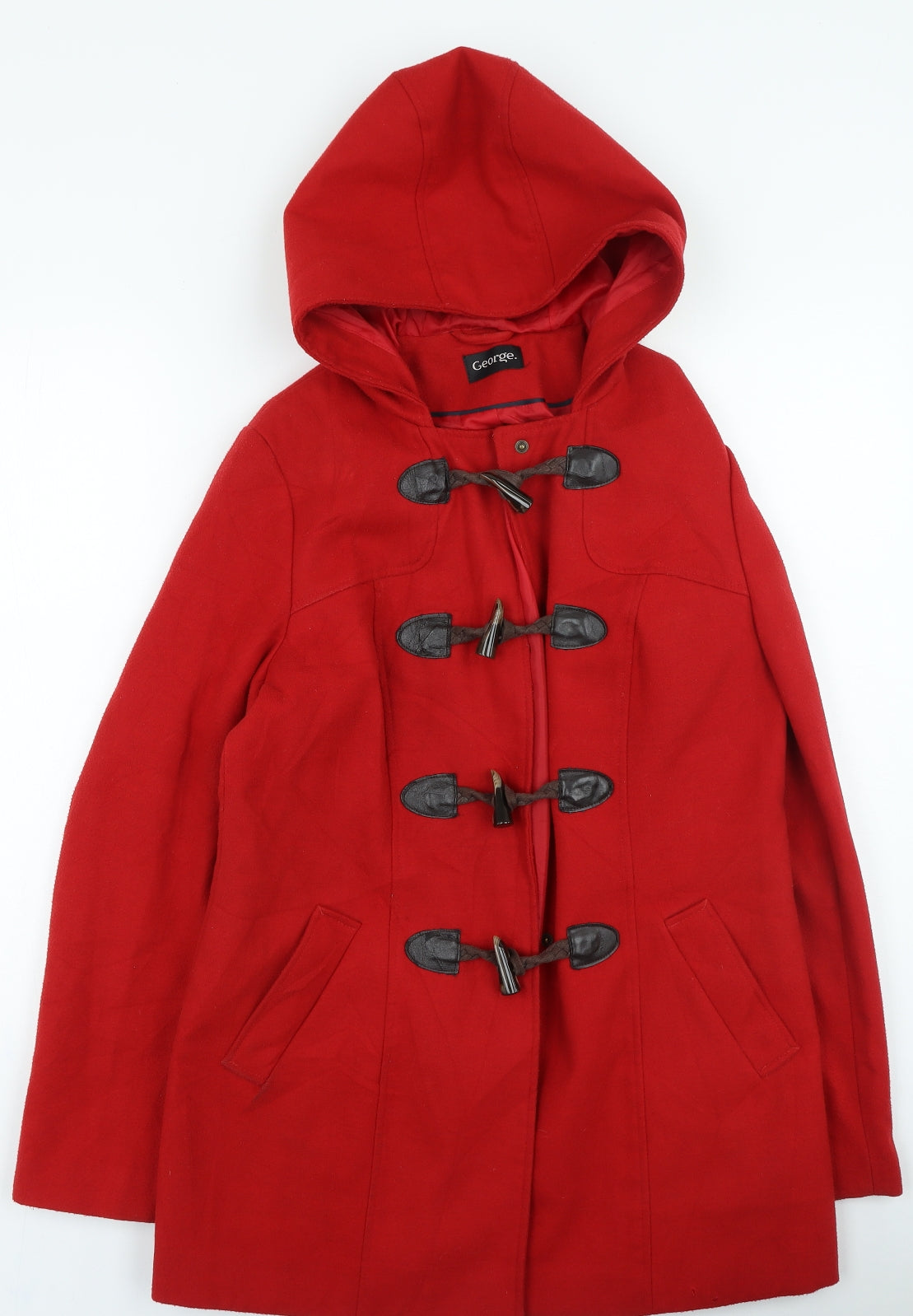 George Womens Red Overcoat Coat Size 14 Buckle - Duffle Coat