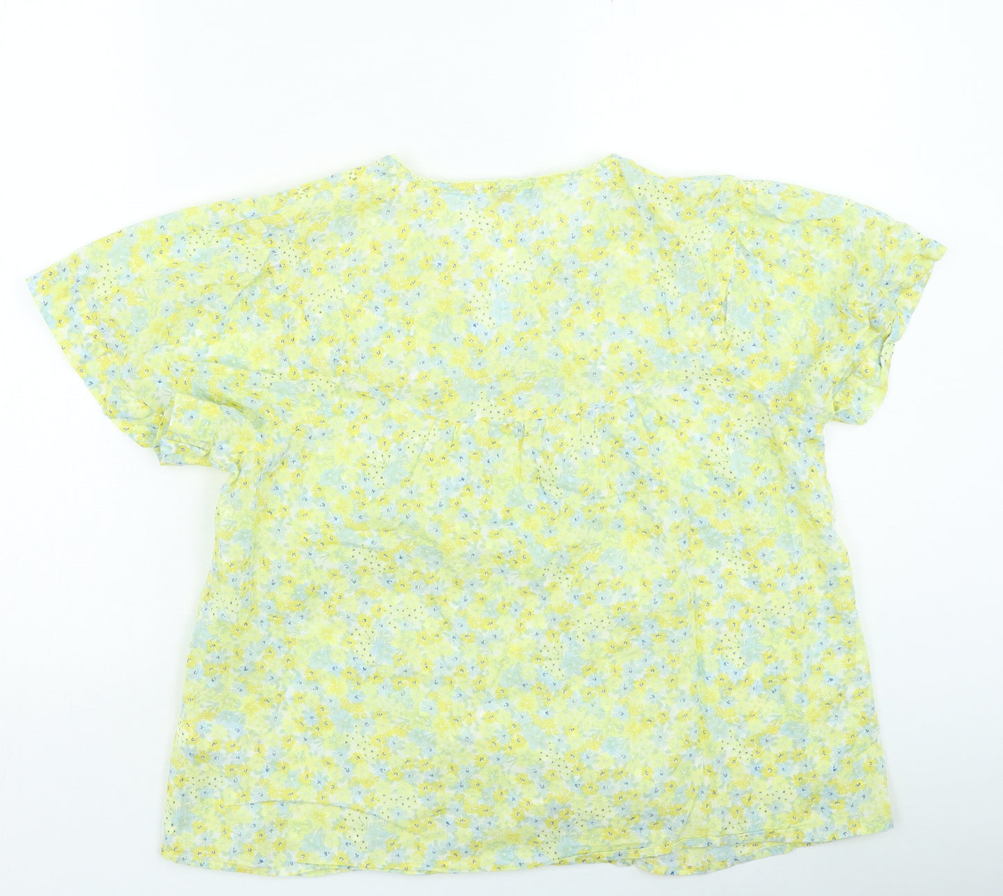 NEXT Womens Yellow Floral Cotton Basic Blouse Size 8 V-Neck