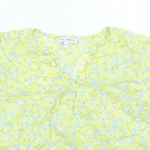 NEXT Womens Yellow Floral Cotton Basic Blouse Size 8 V-Neck