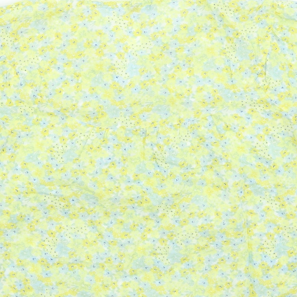 NEXT Womens Yellow Floral Cotton Basic Blouse Size 8 V-Neck
