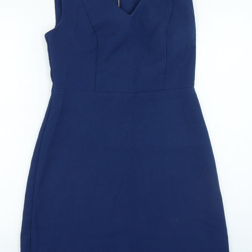 TU Womens Blue Polyester A-Line Size 10 Round Neck Zip