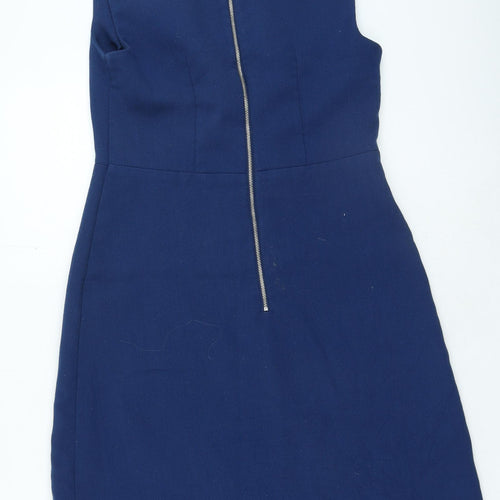 TU Womens Blue Polyester A-Line Size 10 Round Neck Zip