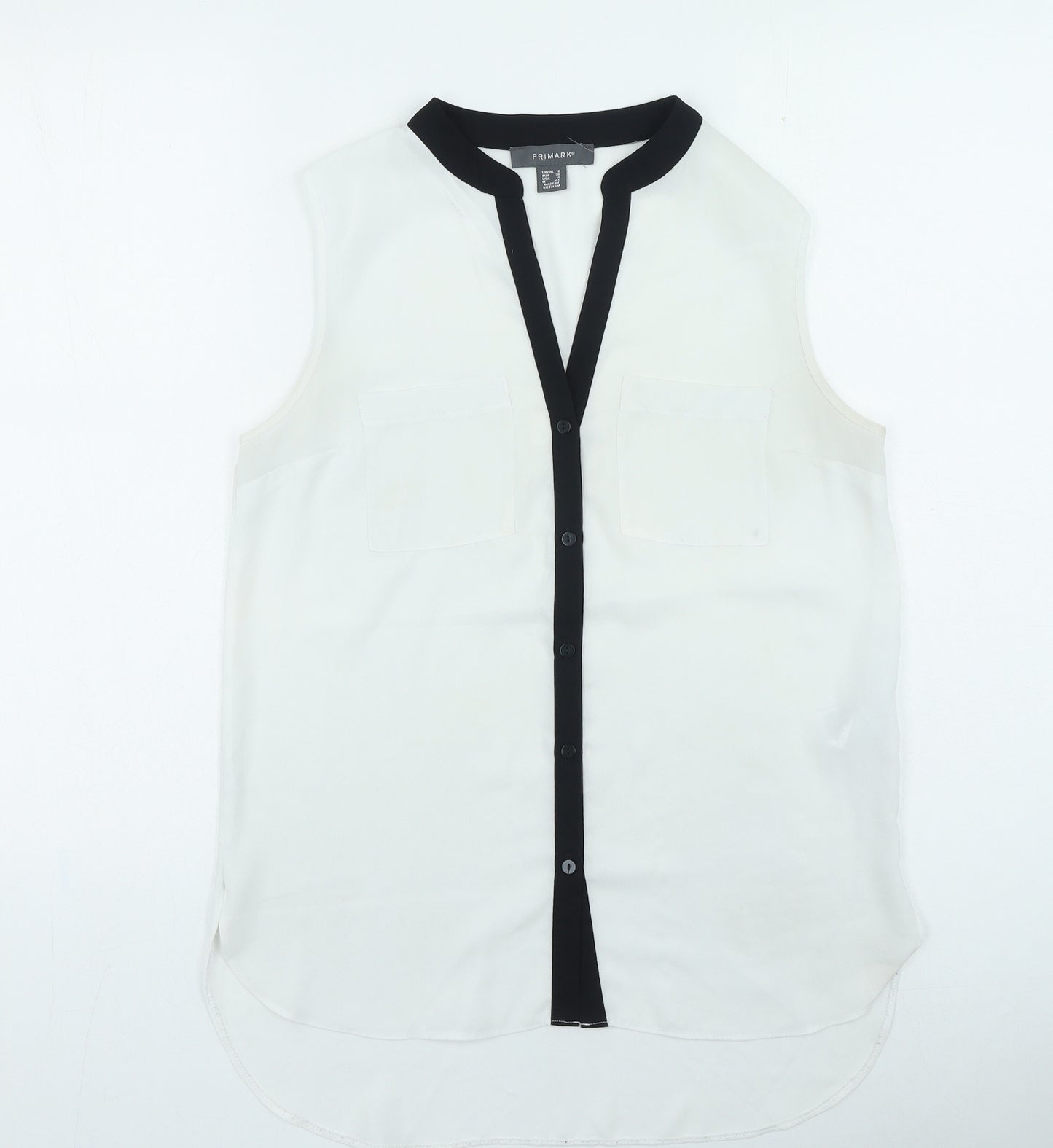 Primark Womens Ivory Polyester Basic Button-Up Size 8 Collared