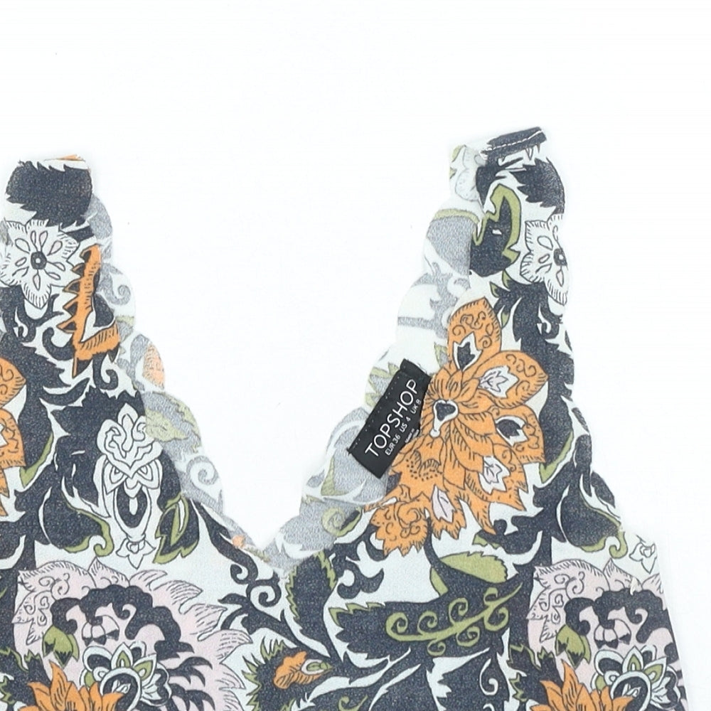 Topshop Womens Multicoloured Geometric Polyester Cropped Tank Size 8 V-Neck