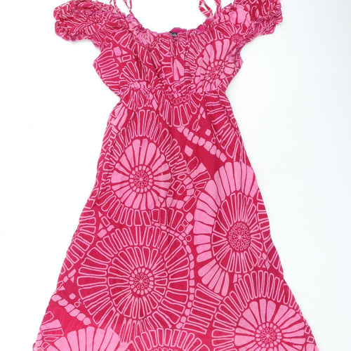 Chello Clothing Womens Pink Floral Cotton Fit & Flare Size S Square Neck Pullover