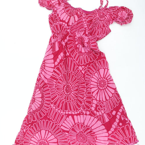 Chello Clothing Womens Pink Floral Cotton Fit & Flare Size S Square Neck Pullover