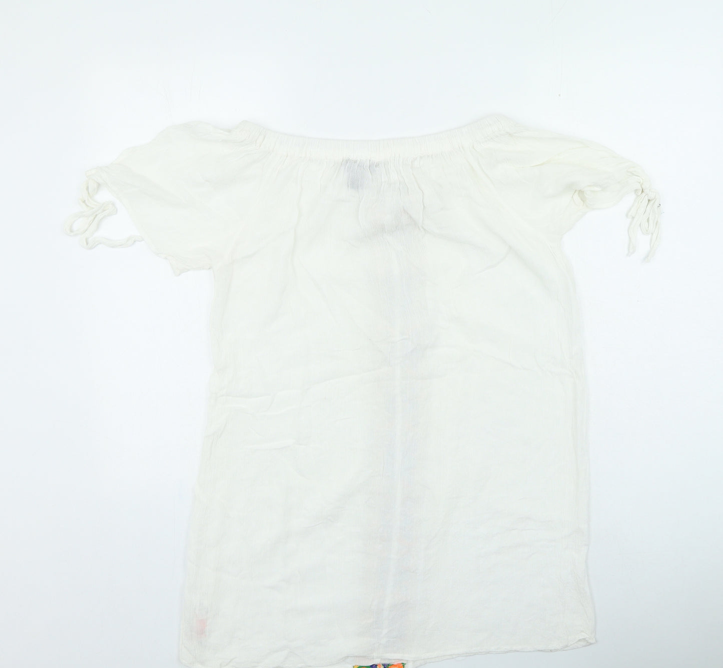 Primark Womens Ivory Geometric Viscose Basic T-Shirt Size M Off the Shoulder