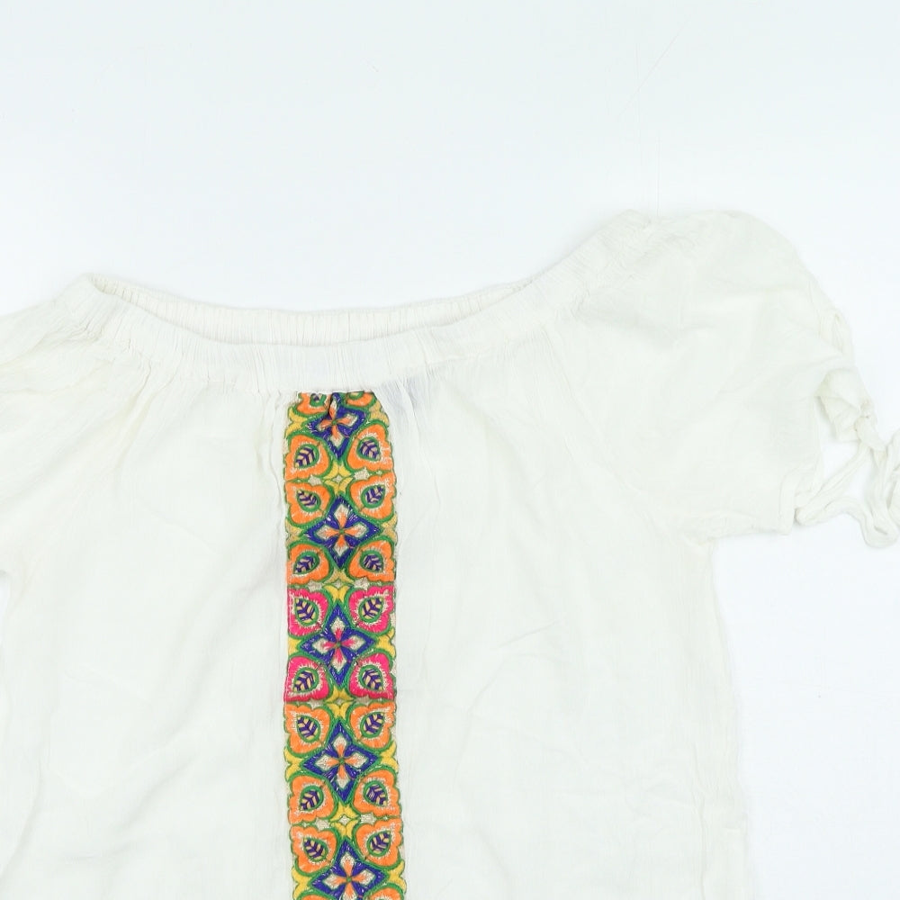 Primark Womens Ivory Geometric Viscose Basic T-Shirt Size M Off the Shoulder